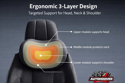 AutoHoover Ergonomic Memory Foam Car Neck Pillow – Neck Pain Relief Headrest for Long Drives